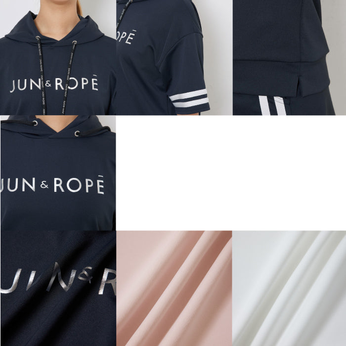JUN&ROPE’ ジュンアンドロペ レディース 配色Wテープ使い半袖フーディー セットアップ対応 ERM33100